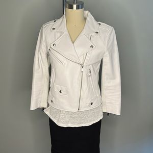 Rebecca Minkoff Sz XS - White leather moto jacket 3/4 sleeves